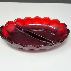Ruby Red Candy Relish Dish Divider Glass Vintage